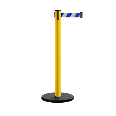 Retractable Belt Rolling Stanchion, 2.5ft Yellow Post  11ft. Blu/Wh